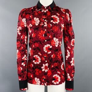 ALTUZARRA Size 0 Burgundy Black White Silk Floral Blouse